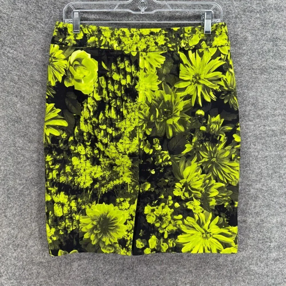 Michael Kors Skirt Women 4 Green Floral A-Line Midi Cotton Button Mid Rise